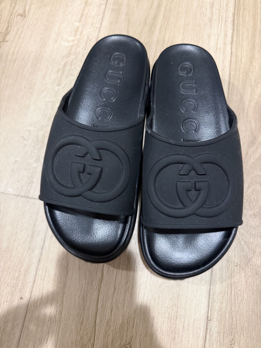 Gucci Black Embossed GG Rubber Slide Sandals